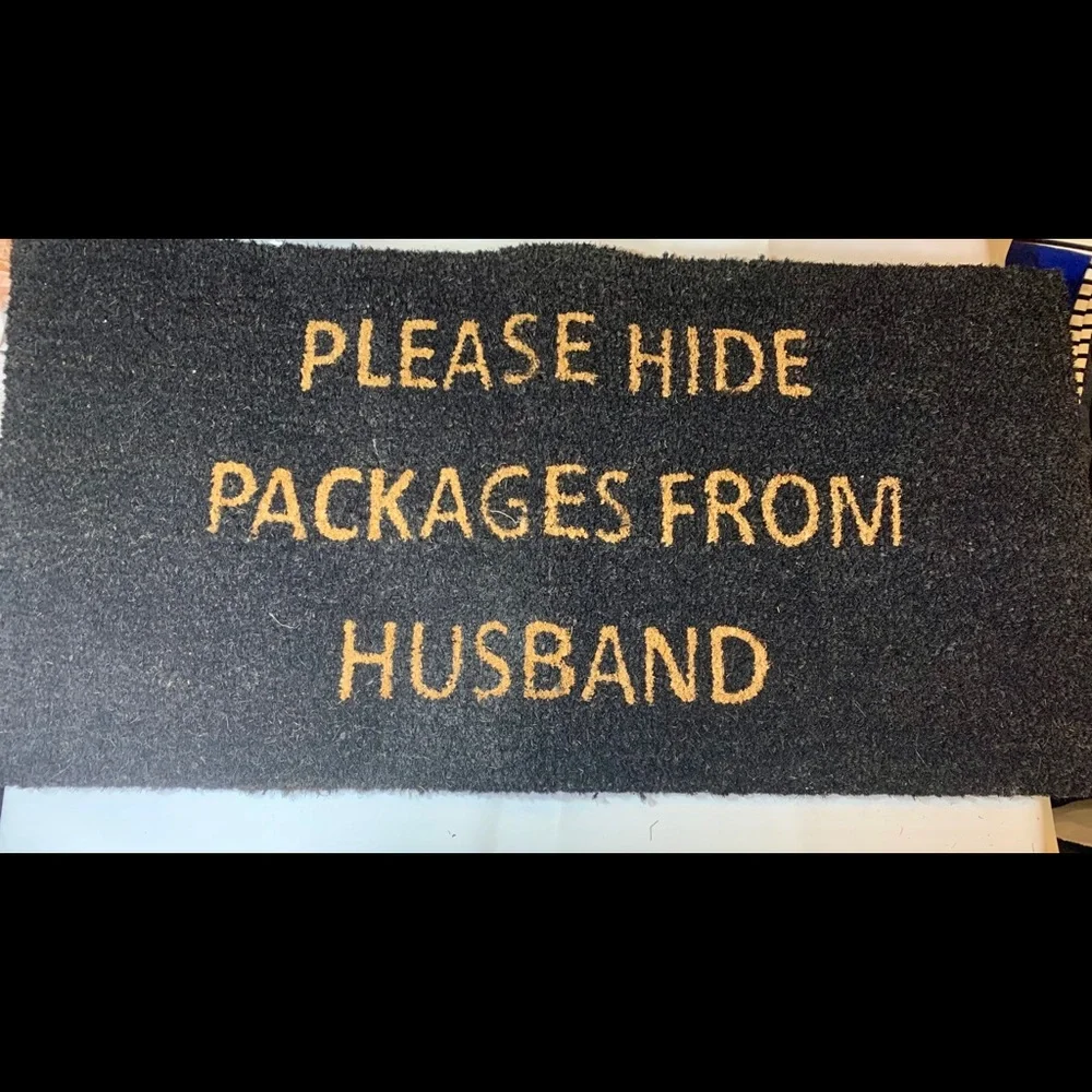 NEW Black door mat”Please hide packages from husband “